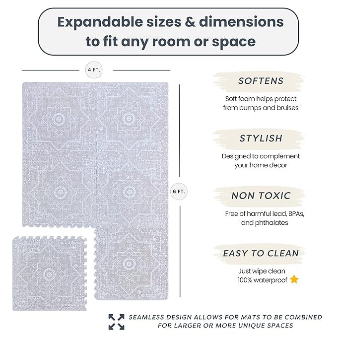 Baby Play Mats for Floor - Layla (4x6ft) - Premium EVA Foam Play Mat for Babies & Toddlers - Perfect for Tummy Time, Crawling, Playroom - Stylish & Comfortable Kids Play Mat