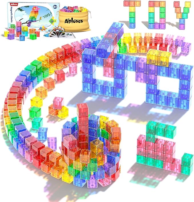 45PCS Magnetic Blocks - Transparent Magnet Cubes, Toddler Building Blocks, Sensory Autism Gifts for Kids Ages 3+, Preschool Travel Toys for 3-5 Year Old Boys and Girls