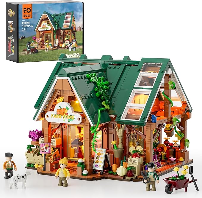Funwhole Farm-Store Lighting Building-Bricks Set - Farm Shop LED Light Construction Building Model Set 1523 Pcs for Adults and Teen