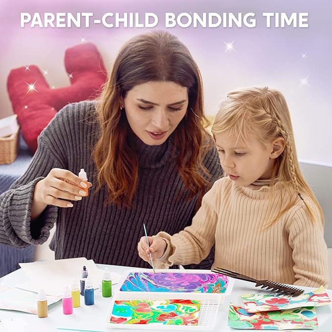 Klever Kits Marbling Paint for Kids, Metallic Gold Water Marble Paint Art, Arts and Crafts for Girls & Boys 6-12 Years Old, Craft Kits, Birthday Gifts Ideas Activities Toys