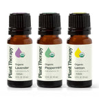 Plant Therapy Top 3 Organic Essential Oil Singles Set 10 mL (1/3 oz) Lemon, Lavender & Peppermint 100% Pure Essential Oils, Undiluted, Natural Aromatherapy for Diffusion and Body Care