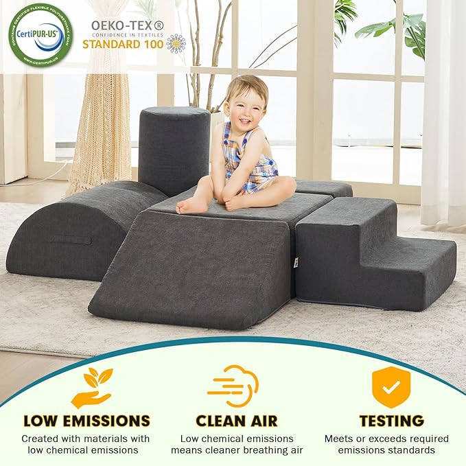 jela Foam Blocks 6Pcs Soft Play Equipment Luxury Miss Fabric, Toddler Climbing Toys Indoor Soft Play Climbing for Toddlers, Lightweight Climbing Blocks for Babies, Kids, Climb and Crawl Foam Playset