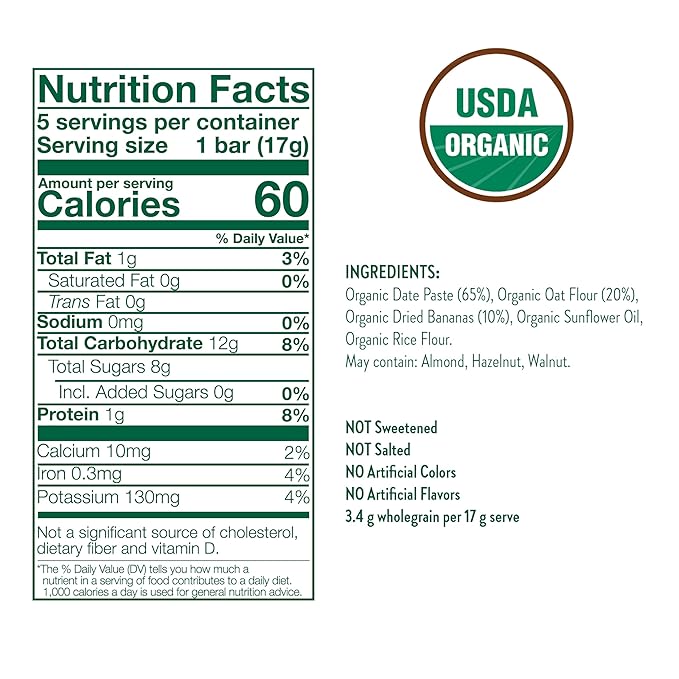 Little Bellies Organic Date, Oat & Banana Bars for Toddlers 12+ Months, 3 oz (5 Bars) - Pack of 6