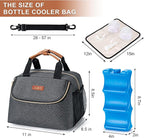 Breastmilk Cooler Bag with Ice Pack Fits 6 Baby Bottles up to 9 Ounce, Wearable Breast Pumps Cooler Bag for Nursing Mom Daycare, Work, Travel- Dark Grey