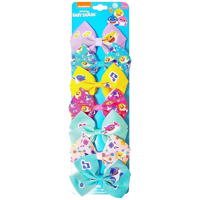 Baby Shark Kids Hair Bows - Hair Accessories Gift Set - 7 Pcs 4 Inch Bundle for Girls - Different Character on each Clip - Alligator Clip - Ages 3 +