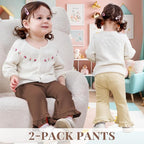 Neutocd Toddler Baby Girl 2-Pack Pants Bell Bottom Infant Baby Girl Solid Ribbed Cotton Leggings