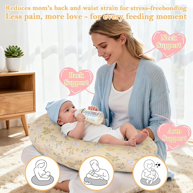 Nursing Pillow, Ergonomic Breastfeeding Pillow for Breastfeeding & Bottle Feeding, Standard Size Breathable with Washable Cover, Hypoallergenic (0-18Months)