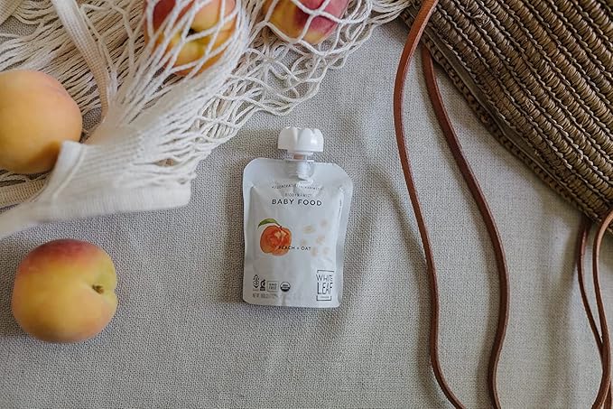 White Leaf Provisions Organic Purees/Baby Food Pouches - Fruits, Veggies & Grains, Toddler snack, Regeneratively Farmed, No Added Sugar, Non-GMO, BPA-Free Pouches 3.17 oz (Pack of 24, Peach + Oat)