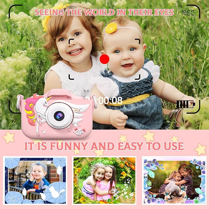 Kids Camera Toys for 3 4 5 6 7 8 9 10 11 12 Years Old Boys/Girls, Kids Digital Camera for Toddler with Video, Birthday Festival for Kids, Selfie Camera for Child, 32GB TF Card