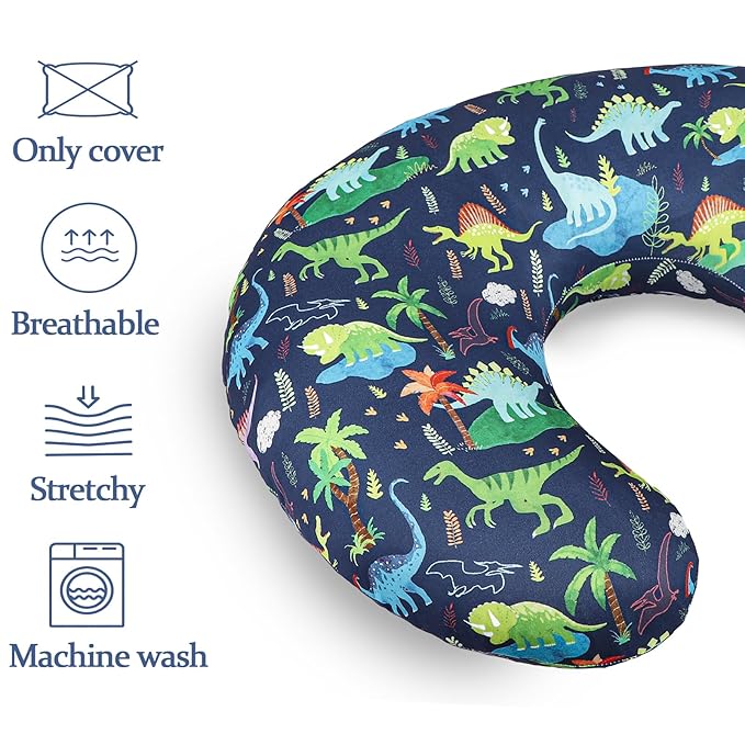Nursing Pillow Cover, Removable Nursing Covers for Breastfeeding Pillows, Stretchy and Soft Fit for Baby Girls Boys Newborn, Dinosaur (Only Cover)