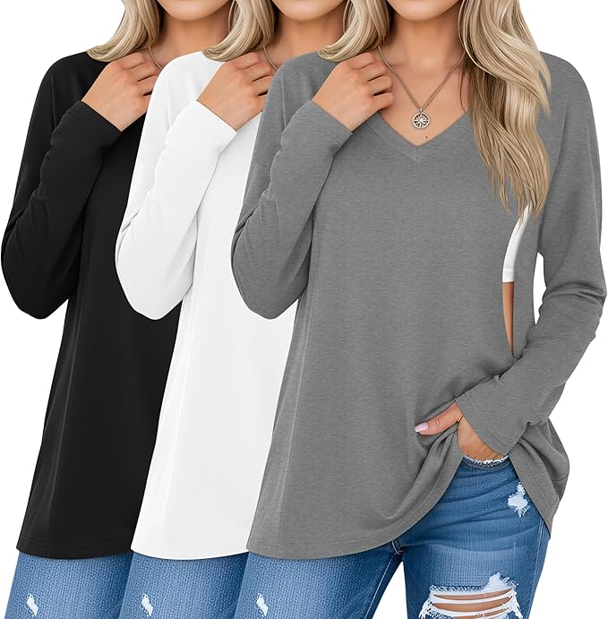 3 Pack Women's Oversize Nursing Shirts for Breastfeeding with Hidden Zippers Loose Fit Long Sleeve Maternity Tops