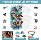 Wooden Puzzles for Adults 500 Pieces, Cool Crocodile Jigsaw Puzzles Animal Unique Shaped Wood Cut Puzzle Gifts for Adults and Kids, Family Puzzle Games