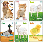 My Touch and Feel English Spanish Bilingual Picture Double Sided Sensory Flash Cards for Infant, Toddlers, Kids, Learn Animals, Fruits, Objects and Vehicles, Fun Learning and Educational Flashcards