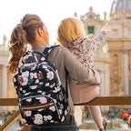 Diaper Bag Backpack Tote for Women Large Capacity with Insulated Pockets Multifunctional Diaper Bags For Baby Girl Boy Waterproof Baby Bags, Maternity Bag Black Pink Floral