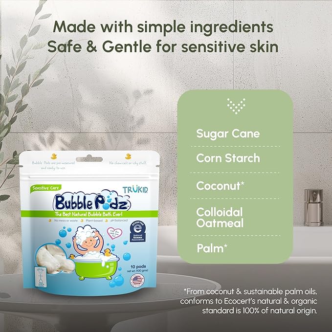 TruKid Eczema Bubble Podz with Eczema Cream & Bubble Glove – Gentle Bubble Bath and Skincare Set for Kids and Toddlers