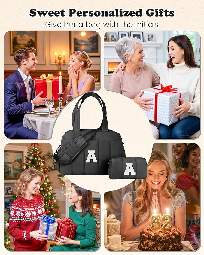 Women Duffle Bag with Initial, Personal Item Travel Bags，Gifts for Women-Gym Bag with Wet Pocket，Lightweight Travel Bags Personalized Tote with Makeup Pouch