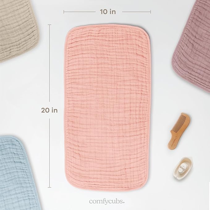 Comfy Cubs Muslin Burp Cloths 20" x 10", Pack of 6 - Large, 6-Layer, Ultra Absorbent 100% Cotton for Baby Drool and Messes - Soft, Safe & Gentle Baby Burp Cloths Set for Boys & Girls - Lace