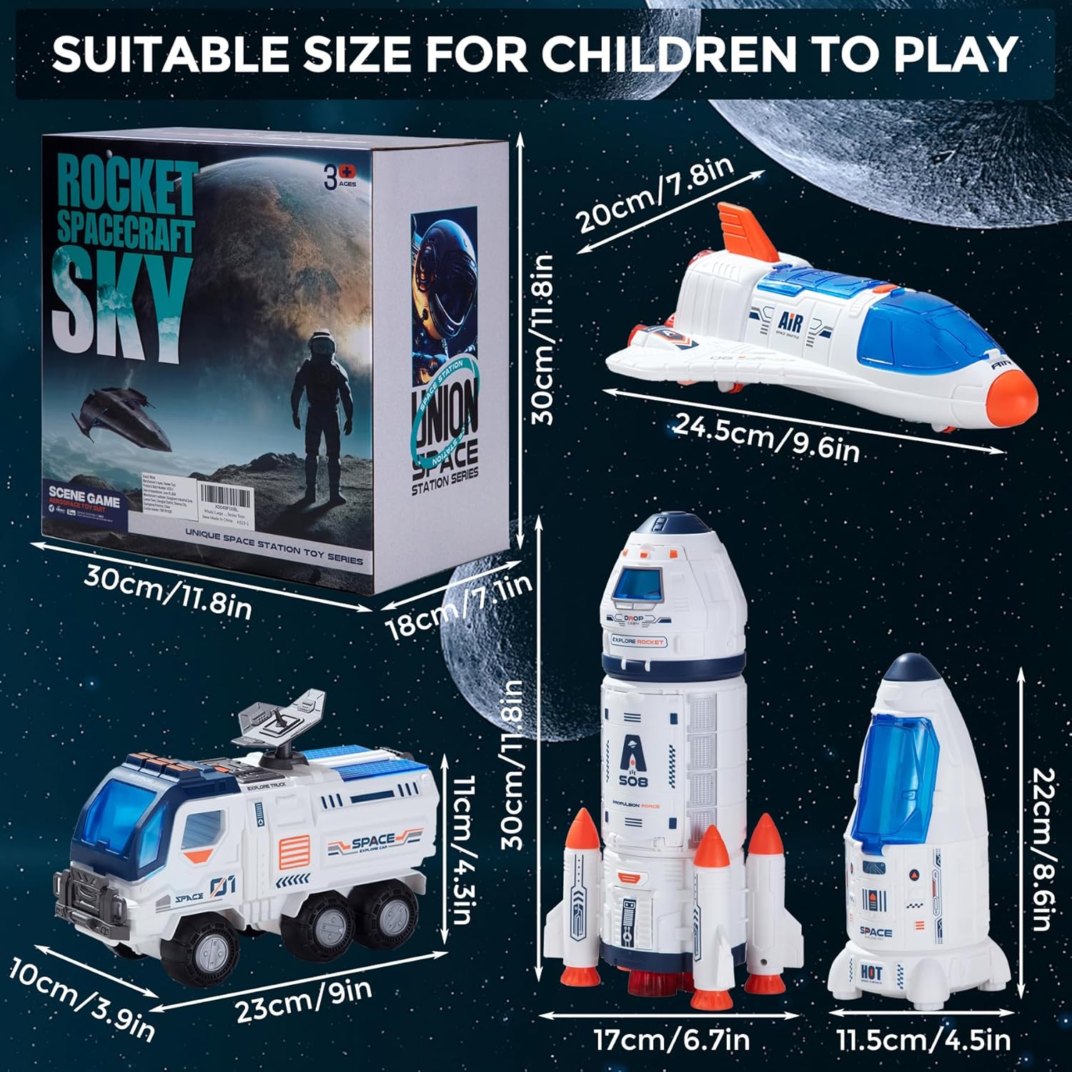 Large Space Exploration Astronaut Kids Toy, Rocket & Shuttle with Light/Sound & Spray Effects, Outer Space Playset Series