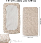 BuLuTu 2 Pack Muslin Crib Sheets for 52"x28" Standard Crib Mattress, Cute Rabbit Print Fitted Crib Sheets for Boys Girls Toddlers, Boho Neutral Soft Cotton Baby Sheets, Beige & Forest