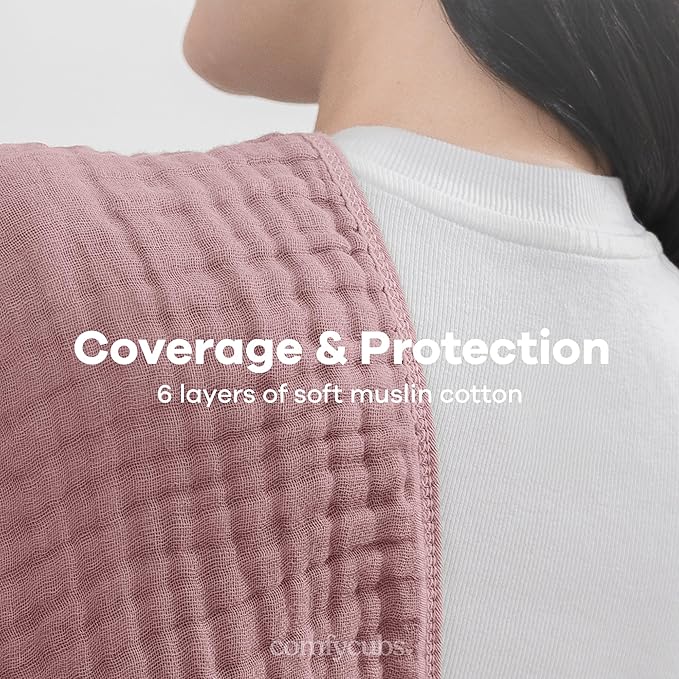 Comfy Cubs Muslin Burp Cloths 20" x 10", Pack of 10 - Large, 6-Layer, Ultra Absorbent 100% Cotton for Baby Drool and Messes - Soft, Safe & Gentle Baby Burp Cloths for Boys & Girls - Mauve