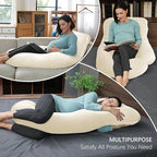MOON PARK Pregnancy Pillows for Sleeping - U Shaped Full Body Maternity Pillow with Removable Cover - Support for Back, Legs, Belly, HIPS - 65 Inch - Ivory - Cooling Cover
