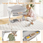 INFANS Baby Changing Table with Wheels, Portable Folding Diaper Station Nursery Organizer with Storage Basket, Hanging Rack, Adjustable Height, Safety Belt for Newborn Infant (Light Gray)