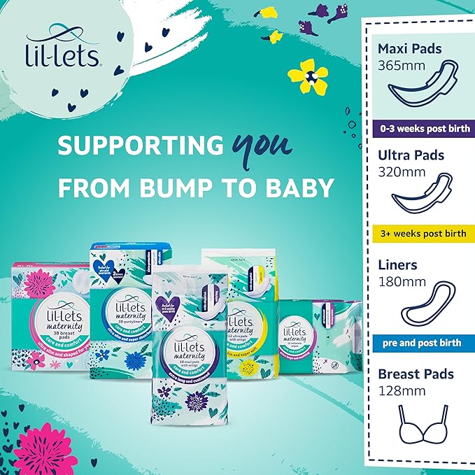Lil-Lets Extra Long Postpartum Maxi Pads with Wings – 30 Pack Bundle for Post-Natal Bleeding & Heavy Flow – Postpartum Essentials - Extra Absorbent, Soft & Cushioned Maternity Towels, Fragrance-Free