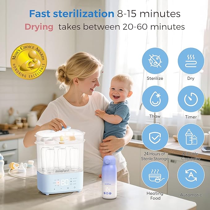 Bottle Sterilizer and Dryer, All-in-One Electric Steam Sterilizer Bottle Sanitizer for Baby Bottles, Pump Parts Accessories Newborn Essential (Blue)