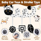 Car Seat Toys for Babies 0-6 Months,Hanging Rattle Toys for Crib Mobile, Baby Spiral Hanging Stroller Black and White High Contrast Toys for Newborn 0 3 6 9 12 Months Baby Boys Girls (Cow)