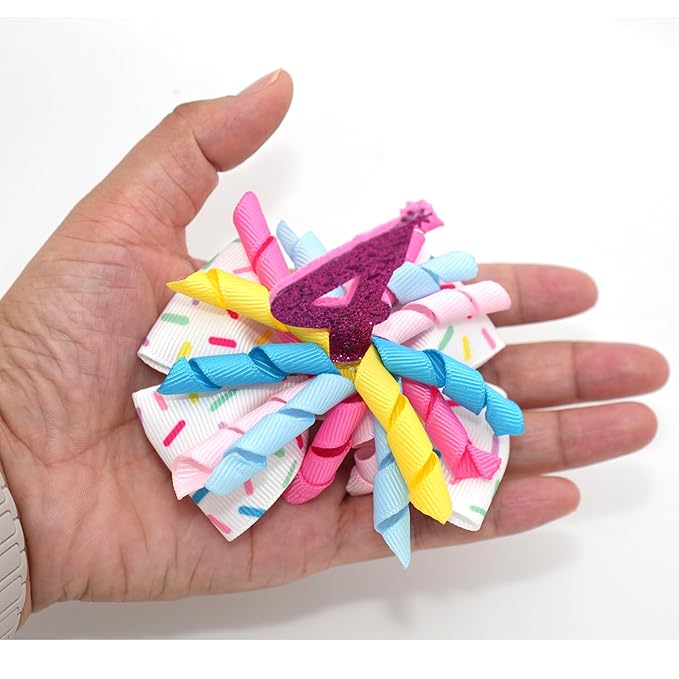 Birthday Hair Bow for Baby Girls 1 2 3 4 5 6 Years Sprinkle Decorations Party Hair Accessories for Four 4th Birthday Confetti Ice Cream