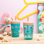 Zak Designs Shells Kelso Tumbler Set, Leak-Proof Screw-On Lid with Straw, Bundle for Kids Includes Plastic and Stainless Steel Cups with Bonus Sipper (3pc Set, Non-BPA) 15 fl.oz.