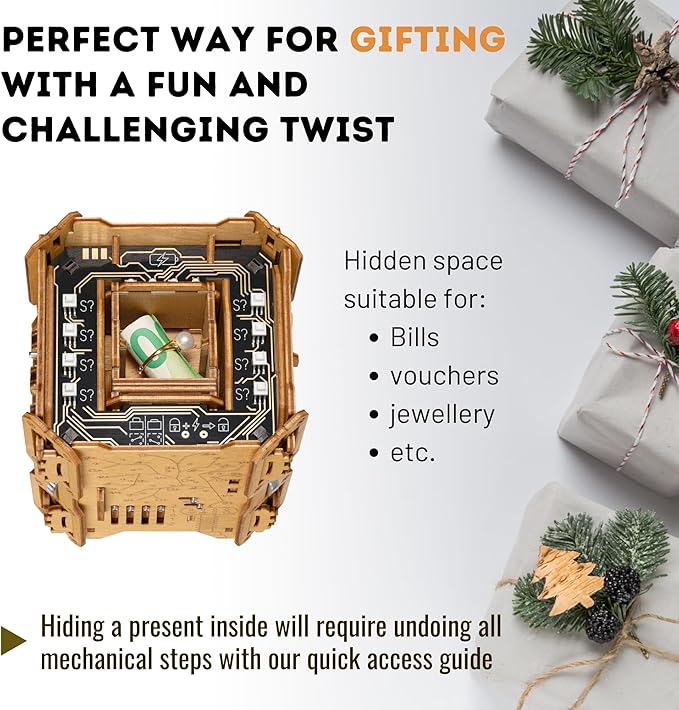 Tesla Box - Electronic Puzzle Box - Escape Room Game in a Box - Brain Teaser - 3D Wooden Puzzle for Adults - Money Puzzle Box for Cash Gift - Birthday GiftBox MoneyBox