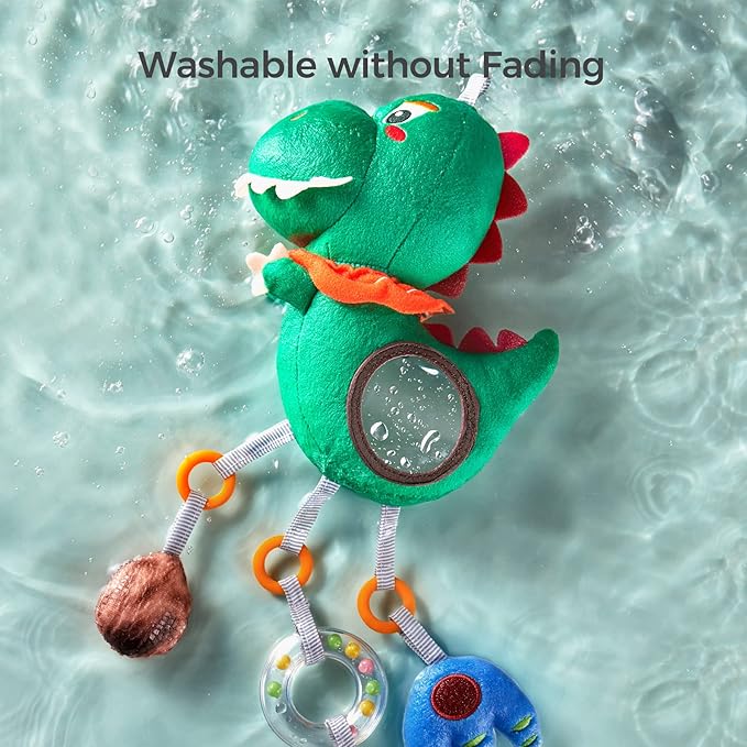 TUMAMA Baby Toys for 3 6 9 12 Months, Dinosaur Hanging Rattle Toys Crinkle Squeaky Sensory Toys with Mirror, Bell, Car Seat Stroller Mobile Toys for Boys, Girls Newborn Infant Toddler
