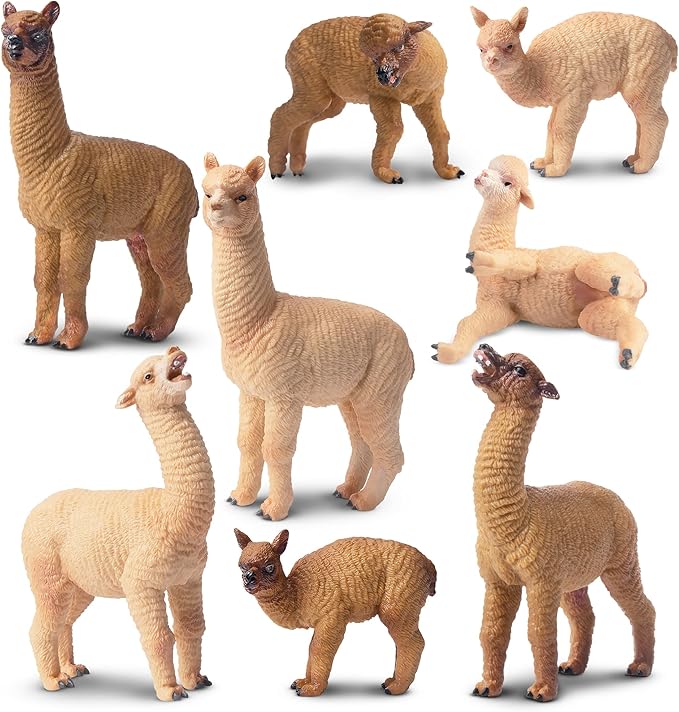 Toymany 8PCS Realistic Alpaca Figurines Llama Figures - Plastic Forest Jungle Animal Figurines, Christmas Birthday Toy Gift for Kids Boys Girls