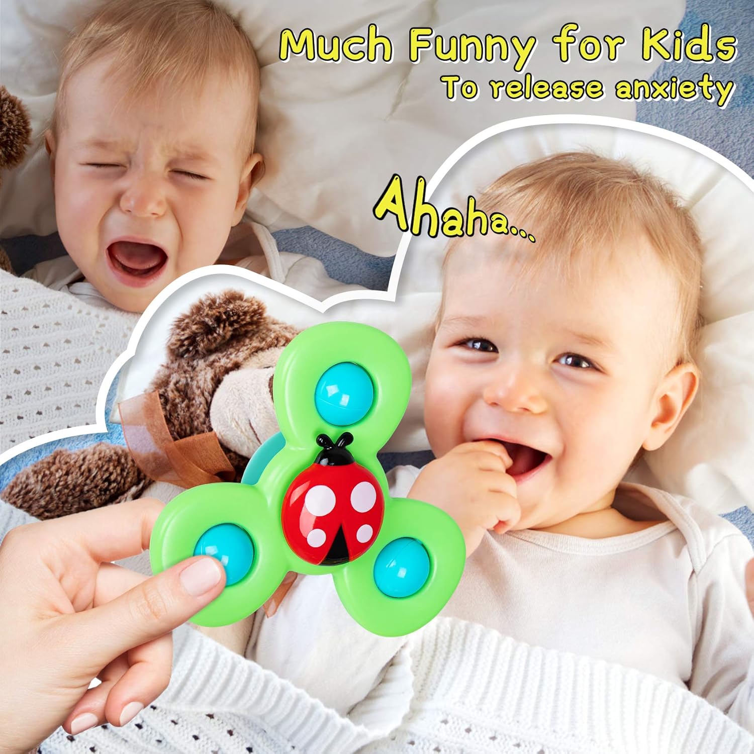 Airplane Travel Toys for Toddlers 1-3: Suction Cup Spinner Toys for 1 Year Old Boy Girl Birthday Gift - Sensory Spinning Baby Bath Toys 6-12-18 Months