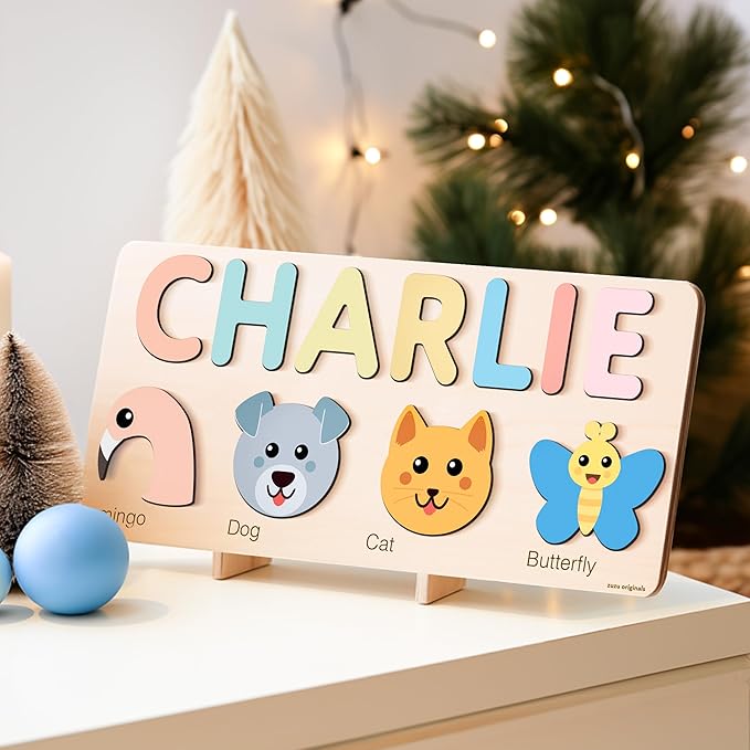 Personalize Name Puzzle for Toddler with Animal, Baby Gift for Girl and Boy 0 1 2 3 Year Old, Personalized Puzzle for Kid, 1 Year Old Kid Gifts, Customized Baby Gift, Educational Name Toy
