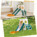 KORIMEFA 7 in 1 Toddler Slide, Kids Slide for Toddlers Baby 1-3 Years Old, Indoor and Outdoor with Basketball Hoop & Golf Set, Plastic Slides for Kids Easy Assembly, Green