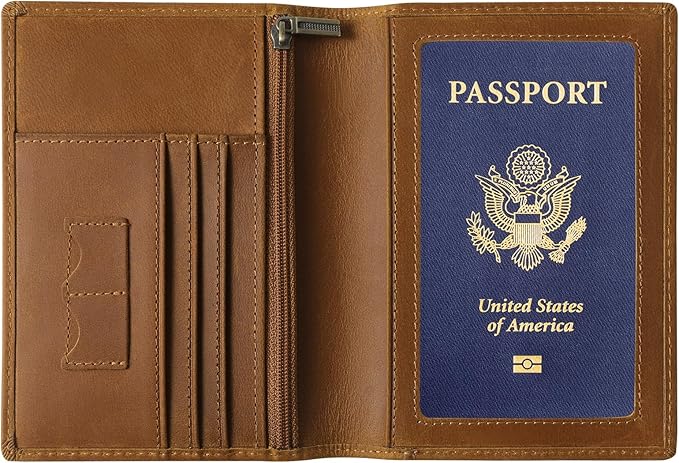 Ringsun Leather Passport Cover for Men Women, RFID Passport Wallet Case Travel Passport Holder for Family