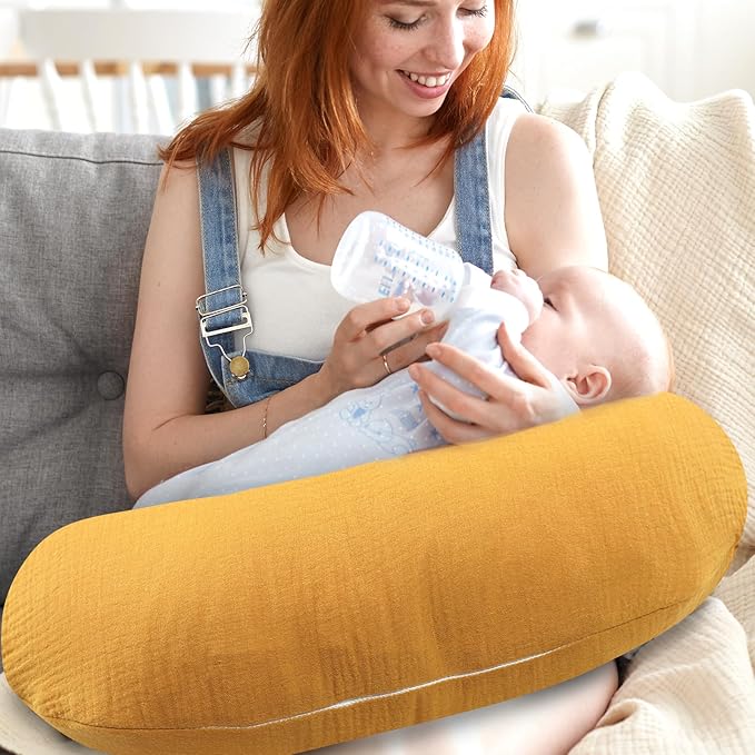 Hooyax Muslin Nursing Pillow Covers 2 Pack, Soft and Breathable Nursing Covers for Breastfeeding Pillows, Adorable Infant Feeding Pillow Slipcover for Baby Boy and Girls (Blue Ginger)