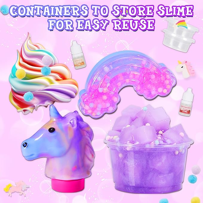 Unicorn Slime Making Kit for Girls - DIY Fluffy Slime Creation Kit with Super Birthday Party Favors