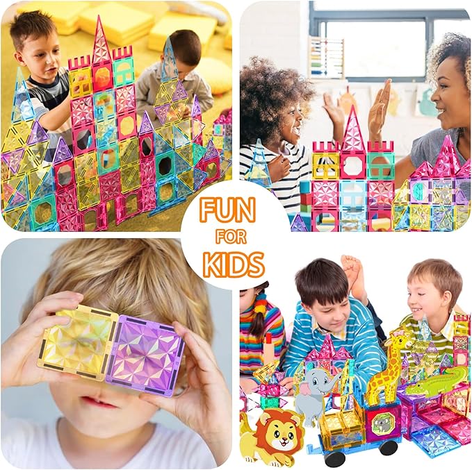 Jasonwell Magnetic Tiles Kids Magnetic Blocks 110PCS Building Sets 3D Magnet Tile Building Blocks Toy Construction Educational STEM Toys Gifts for Toddlers Boys Girls 3 4 5 6 7 8 9 10 + Year Old