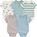 Newborn Baby Short Sleeve Bodysuit Cotton One-Piece Baby Clothes 5-Pack, 0-12 Months
