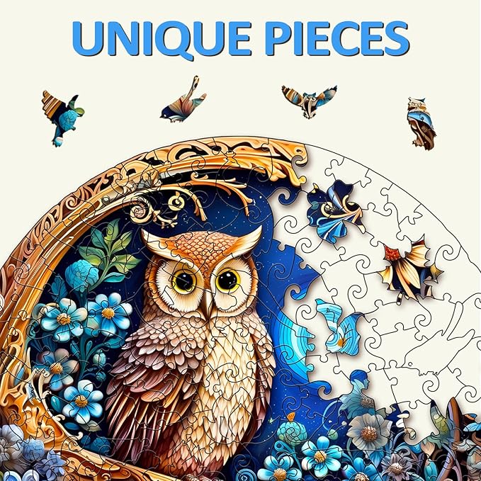 masseruon Owl Jigsaw Puzzles for Adults, 300 Piece Puzzles for Adults-Moonlight Owl(L, 13.4x13.4in), Unique Round Jigsaw Puzzles, Beautiful Animal Shaped Puzzles, Christmas Family Game Birthday Gift