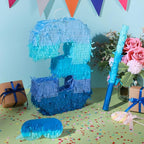 Sratte Number 1 2 3 4 5 6 7 8 9 Piñata with Stick Blindfold Confetti, Gradient Blue Piñata for Kids Boys Girls Birthday Party Anniversary Decorations Supplies(Number 3)
