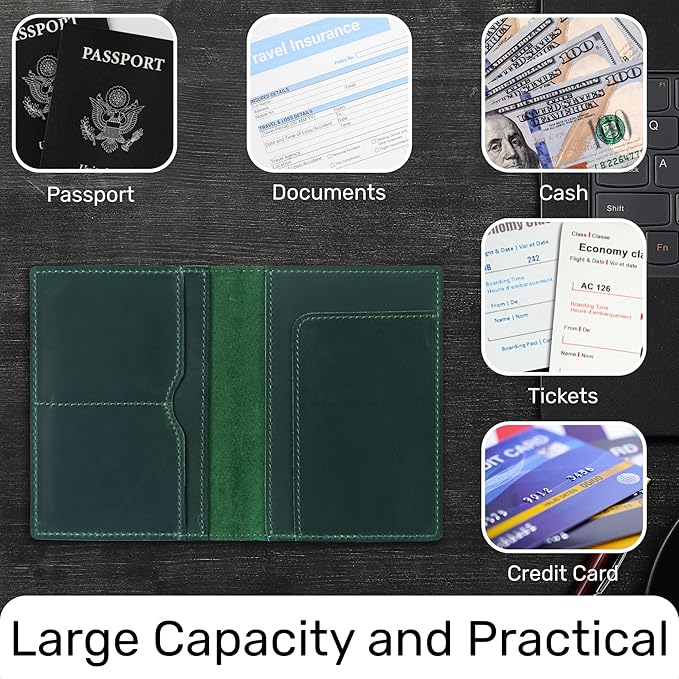 HIFA Leather Passport Holder, Handmade Passport Cover with Card and Ticket Slot - Genuine Leather, Elegant Design, Easy Access - Passport Case, Passport Wallet, Passport Holder