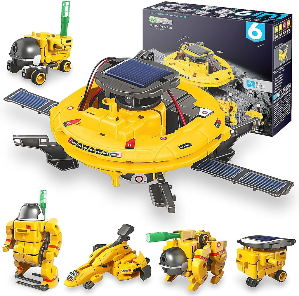 STEM Projects for Kids Ages 8-12 Solar Robot Kit 6-in-1 Space Toys for 10-Year-Old Boy Girl Gift Toys Science Kits Christmas Birthday Gifts for 8 9 10 11 12 Year Old, Yellow