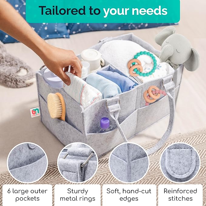 Felt Diaper Caddy - Extra Large Storage for Baby and Toddler Items - Diaper caddy basket - Portable Organizer Easily Holds Diapers, Clothing - Useful for Nursery, Bedroom, Living Room, Car