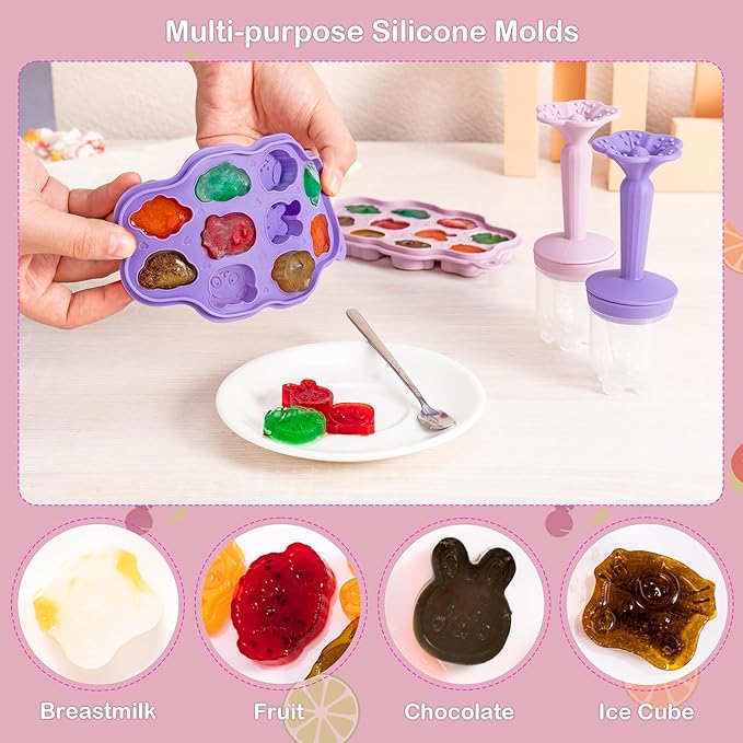 KingKam Baby Breastmilk Popsicle Molds & Baby Fruit Feeder Combo (2 Pack), Breastmilk Popsicle Molds for Teething Relief, BPA Free Silicone Feeder Teether Pops for Babies Infant Self Feeding, 4m+