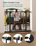 Babelio Upgraded Baby Gate with Cat Door, 29-43" Auto Close Durable Dog Gate for Stairs, Doorways and House, Easy Walk Thru Safety Gate with Pet Door Includes 4 Wall Cups, Black