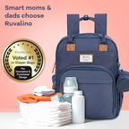 RUVALINO Diaper Bag Backpack, Multifunction Travel Back Pack Maternity Baby Changing Bags, Diaper Changing Totes, Waterproof and Stylish, Navy Blue